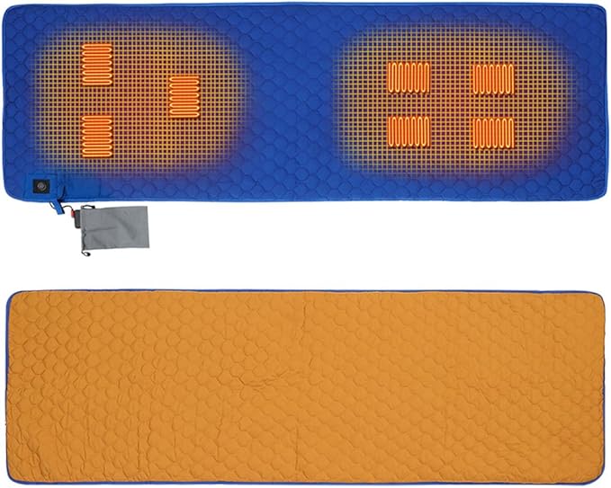 Heated Sleeping Bag Pad, Adjustable Warm Foldable Tent Sleeping Mat, Seven Zone Heating, Machine Washable, Quickly Increase Temperature (Blue)