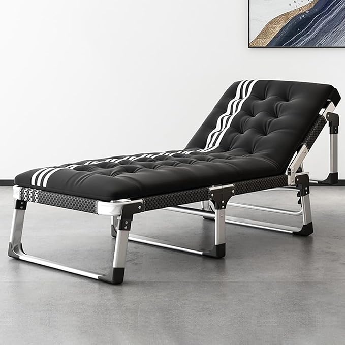 Aluminum Alloy Frame Camping Cot, Portable Folding Bed with Mattress, 5-Position Folding Chaise Lounge Chair for Indoor Outdoor