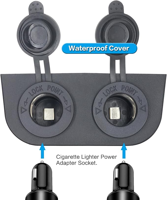 12-24 V Multi-functional Dual Hole Tent Socket Dual Cigarette Lighter Splitter Power Socket Female Power Outlet Adapter Waterproof Socket Combination for Portable Auto Electronic Devices
