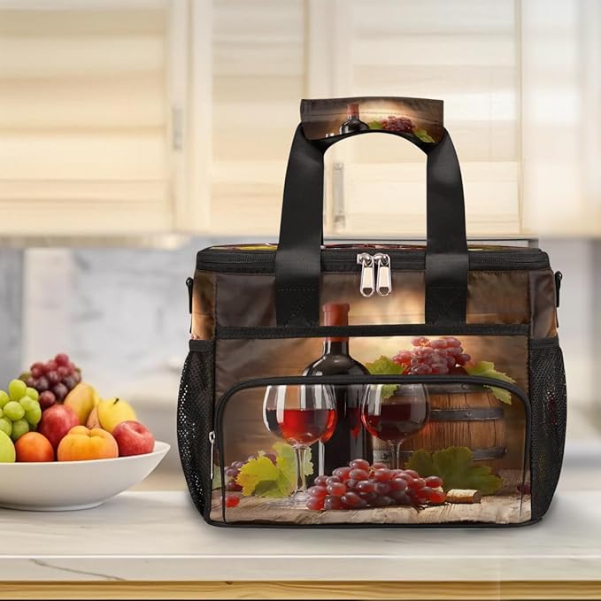 Grapes Wine Soft Cooler Bag Insulated Lunch Box for Men & Women, Large Leakproof Lunch Bag Portable Beach Cooler for Work, Picnic, Road Trips,Fishing, Travel, Camping,A-7