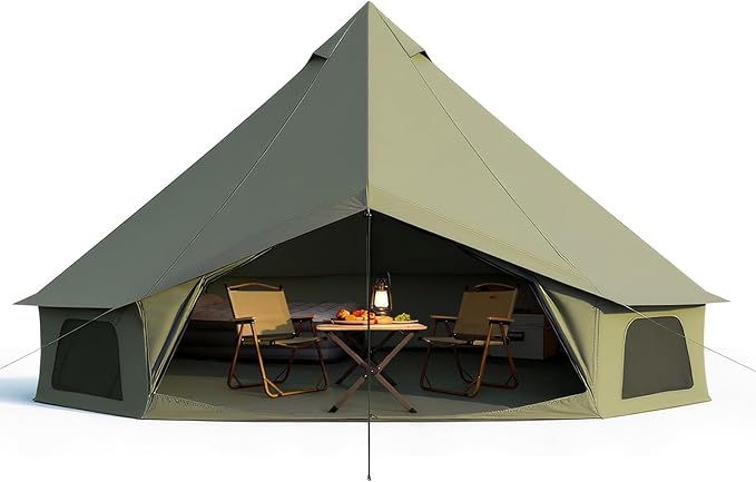 YOLENY Bell Tent, Yurt Tent 4/6/8/10 Person 4 Season Waterproof Glamping Tents w/Stove Jack for Family Camping Outdoor Party, Glamping Tents for Camping - 10/13.1/16.4FT