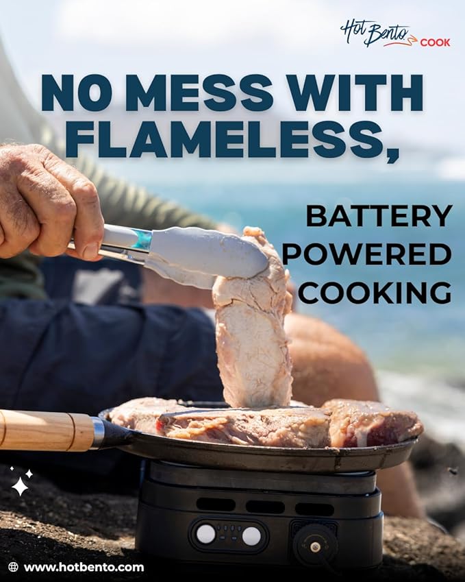 Hot Bento Cook – Portable Battery-Powered Flameless Cooker Reaching 500°+, Adjustable Heat Levels, Cordless Cooking for Camping, Travel & Outdoor Use