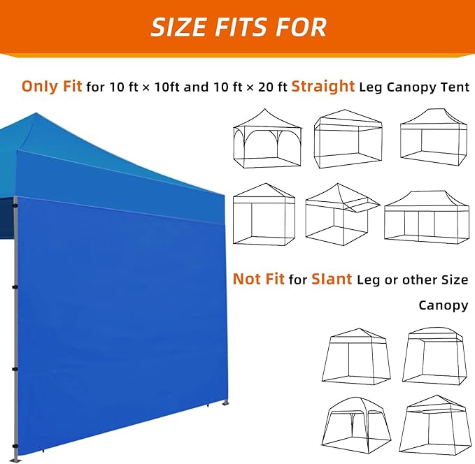 Joramoy Instant Canopy Sidewall 10×10 for Pop Up Tent, Waterproof Sunwall for Straight Leg Canopy with UV Protection, 1 Pack Side Panels Only(10×10, Blue)