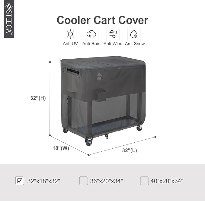 Waterproof Cooler Cart Cover Fits 65-80 Quart Patio Party Ice Chest Rolling Cooler, 32L x 18W x 32H inch, Black