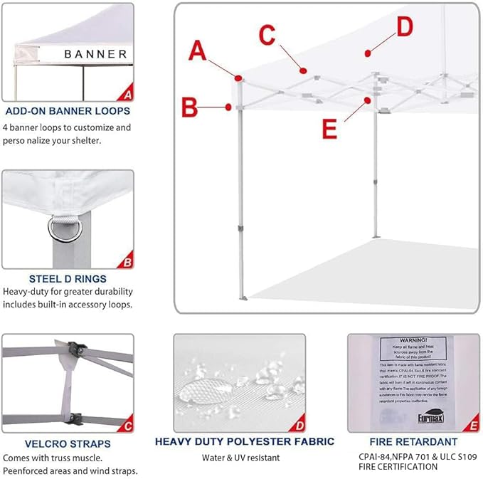 Eurmax USA Pop Up Canopy Replacement Canopy Tent Top Cover, Instant Canopy Top Cover ONLY,Bonus 4PC Pack Weight Bag (5x5,Purple)