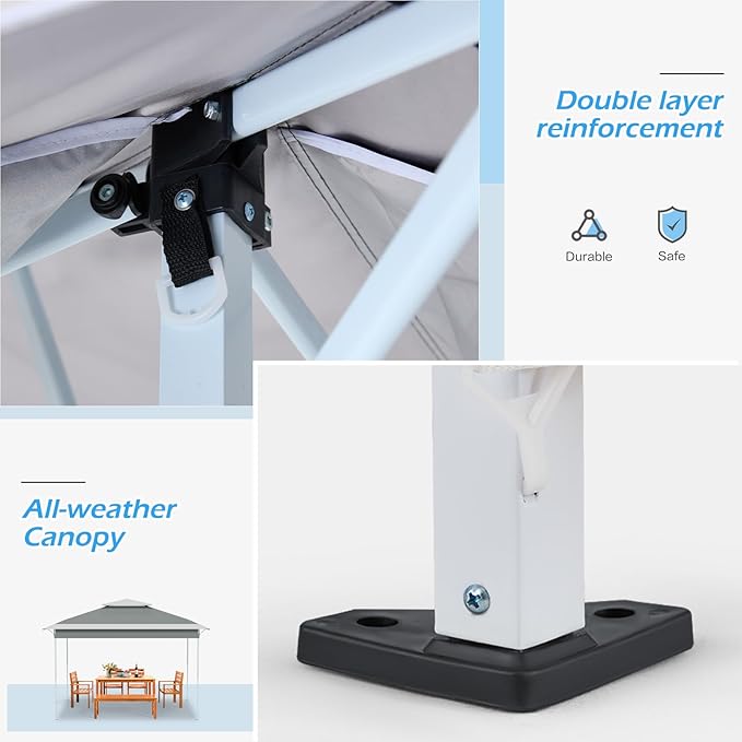ECOTOUGE Canopy Tent Instant Shelter Canopy with Carrying Roller Bag, Outdoor Party Gazebo with Waterproof and UV Resistant for Parties, Camping, Picnic (Grey-White, 11FT)