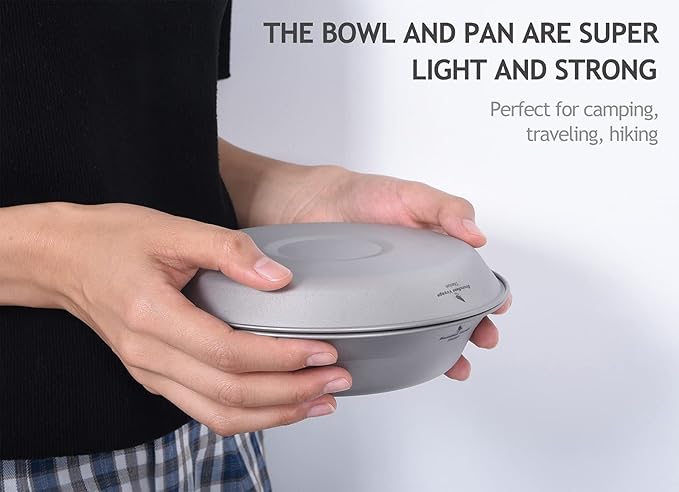 Boundless Voyage Ultralight Titanium Bowl Pan Plate Dish with Carry Bag Outdoor Camping Portable Tableware Cookware (2 Pcs Set (Shallow Bowl+Plate))