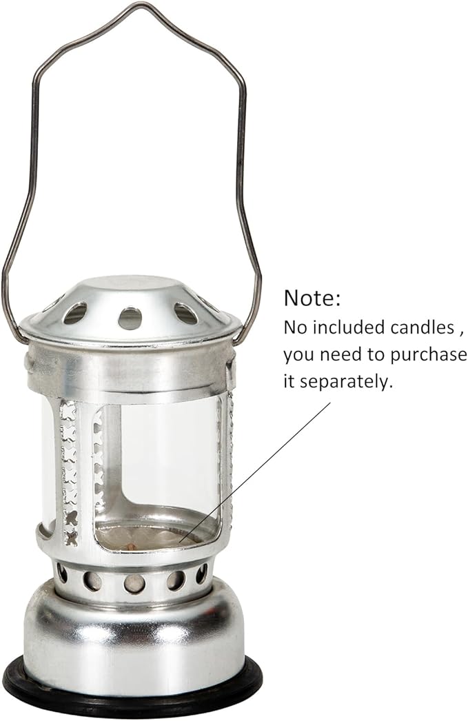 Portable Candle Lantern, Night Fishing Hanging Outdoor Camping Aluminium Alloy Candle Lamp, Metal Decorative Candle Lanterns, Vintage Hanging Lantern (Silver)