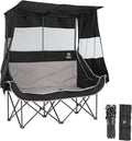 Nice C Double Camping Chair with Canopy, Portable Shade Sports Chair, Umbrella Chairs Camping Couch, Folding Outdoor Loveseat with Cooler Bag, Cup Holders, For Beach, Lawn, Sports, Picnic (Black&Gray)
