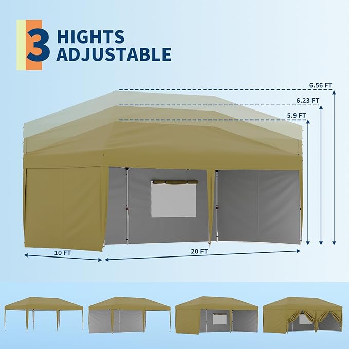 Garvee 10x10 Pop Up Canopy Tent, Heavy Duty Commercial Instant Shelter with One-Person Setup, UPF 50+ Waterproof, 100 Sq Ft Shade for Outdoor Events, Camping, Farmers Market