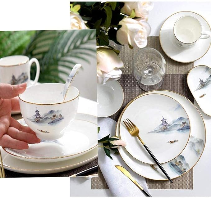 GaRcan Dinner Setspottery Tableware,8 Pieces Landscapeing Porcelain Dinnerware Set Ceramic Plate Combination Sets Dinner Plate Dessert