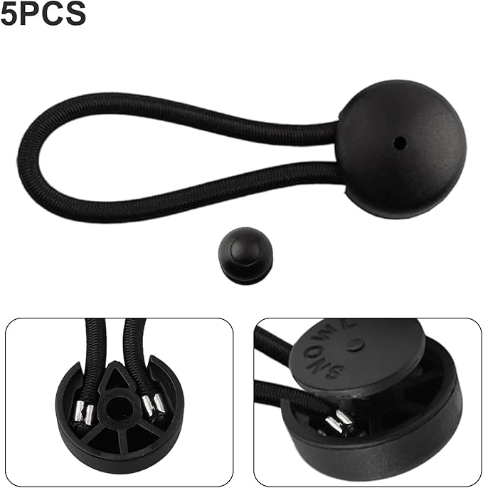5 PCS Bungee Shock Cord Clip with Knobs, Pull Tie Down Tarp Canvas Knobs for Camping Tents Cargo Pool Awning Car Cover Holding Wire Hoses(Black)