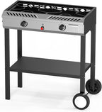 Bonnlo 2 Burner Propane Gas Stove with Auto Ignition, 150,000 BTU Portable Outdoor Camp Cooker Stove with Convenient Shelf & Smooth Rolling Wheels for Backyard, Camping, Tailgating, Patio Parties