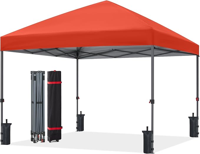 ABCCANOPY Pop Up Canopy - Outdoor Patio Portable Canopy Tent Heavy Duty for Backyard and Deck with 4 Sandbags(Reddish Orange, 8x8)