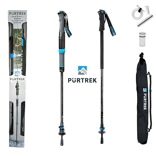 Trek Pole Water Filtration System Set – The Worlds First Trek/Hiking Pole & 2 Stage Water Purifier Removes Unwanted Particles - Ultralight Walking Stick with Water Filter