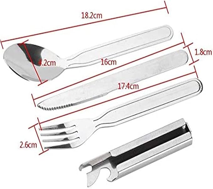 4 PCS Portable Tableware Outdoor Picnic Utensils Set Stainless Steel Spoon Fork Knife Dinnerware for Camping Cooking