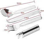 4 PCS Portable Tableware Outdoor Picnic Utensils Set Stainless Steel Spoon Fork Knife Dinnerware for Camping Cooking
