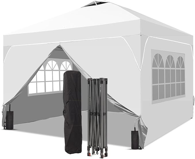 8x8 FT Pop Up Canopy with 1-Button Push, 4 Removable Sidewalls, Sandbags, Instant Canopy Tent for Outdoor Events