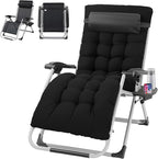 VINGLI 29" Padded Zero Gravity Chair, Lounge Chair with Removable Cushion & Tray， Folding Reclining Patio Chairs， Recliner Chair for Lawn，Indoor Outdoor-Black