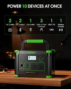 1000W Portable Power Station 999Wh, Solar Generator with 60W USB-C PD Output, Built-in BMS 110V Pure Sine Wave AC Outlet Backup Lithium Battery for Outdoors Camping Travel Emergency (Peak 2000W)