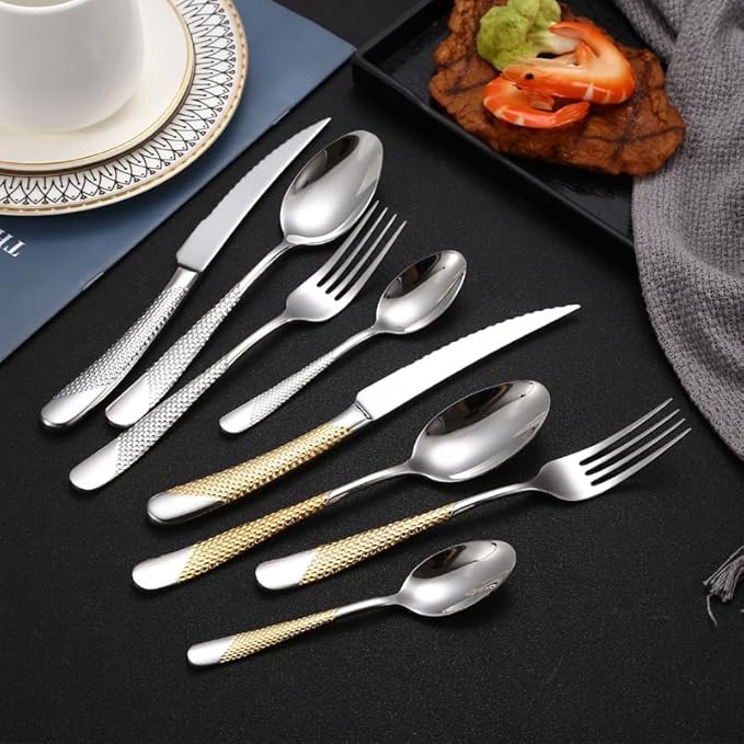 Stainless Steel Silverware Set, 16-Piece Flatware Cutlery Set for 4, Durable Black Handles, Knife Fork Spoon Set, Ideal for Home Dining & Parties, 304 Grade Quality