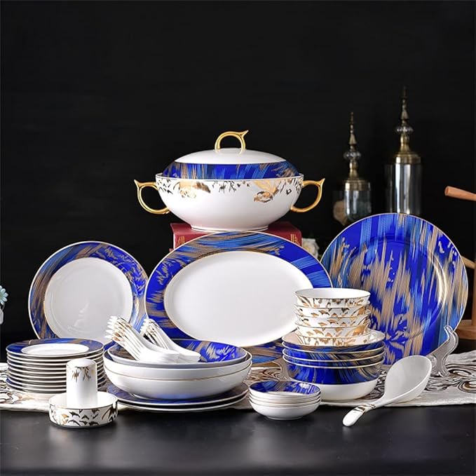 Vintage 52 Tableware Bone China Bowl, Chopsticks, Dish and Plate Set Household Kitchenware