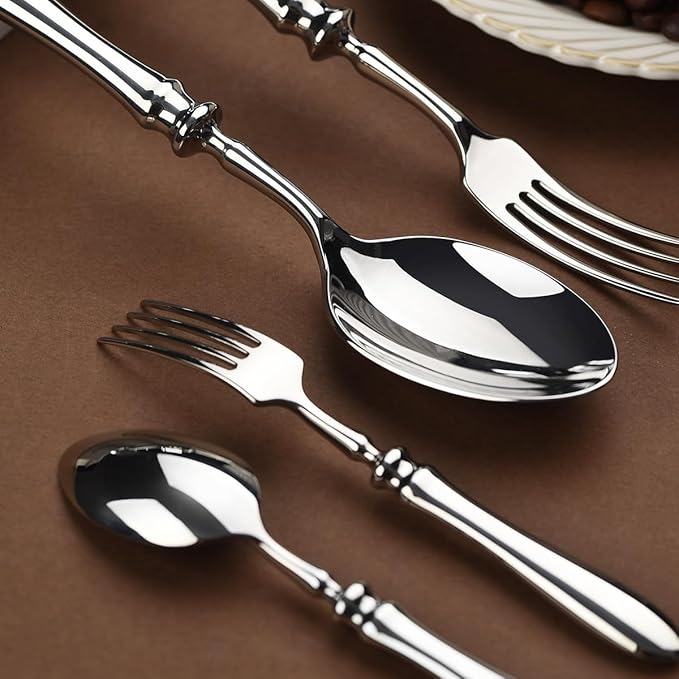 Silverware Flatware Cutlery Set， 5/20/30/40 Pieces 304 Stainless Steel Knives and Forks， High-end Steakhouse Dining Knives， Forks and Spoons， Restaurant Home，Silver-6Set-30Pcs