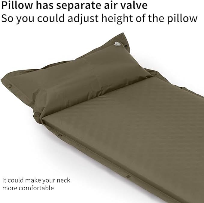 Self Inflating Sleeping Pad for Camping, Durable Camping Mattress Connectable with Multiple, Lightweight Sleeping Mats for Backpacking, Tent, Hammock, Hiking, Adult Single, Green