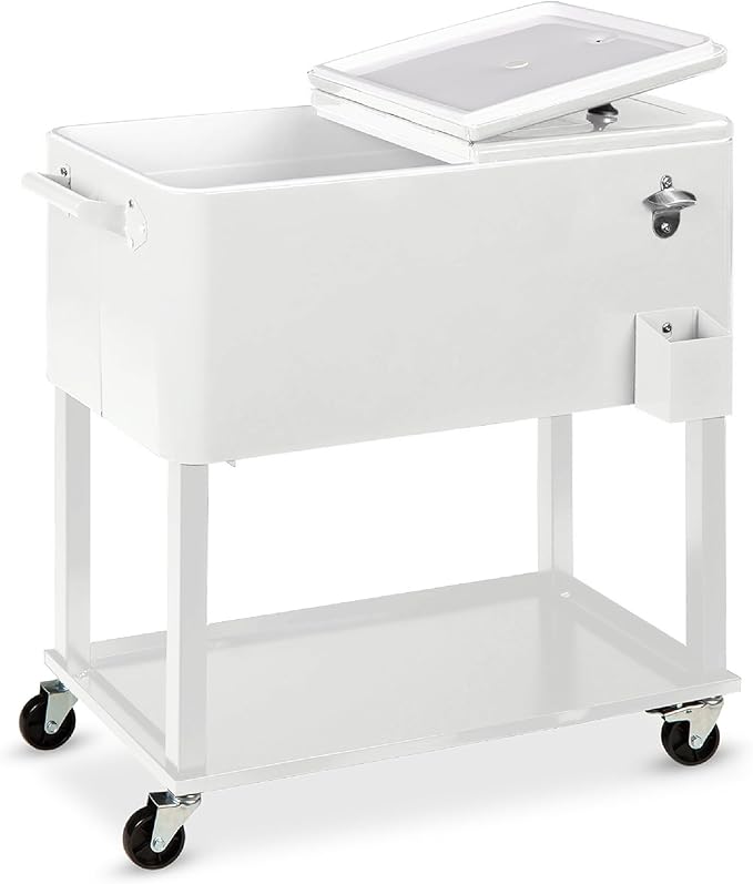 Best Choice Products 80-Quart Outdoor Steel Rolling Cooler Cart w/Ice Chest, Bottle Opener, Catch Tray, Drain Plug, Locking Wheels