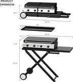 Bonnlo Foldable Flat Top Grill with 4 Burner & Lid, Powerful 40,000 BTU Propane Gas Grills with Ignition, Enamel Griddle, Side Shelf & Portable Cart with Wheels for Outdoor Camping Hibachi Grill Use
