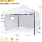 COBIZI 10x10 Pop Up Canopy Tent Commercial Heavy Duty Instant Canopy with 4 Sidewalls, UV 50+ Silver Coated Waterproof Vendor Gazebo, Portable Shelter with Carry Bag, Event Tent for Parties, White