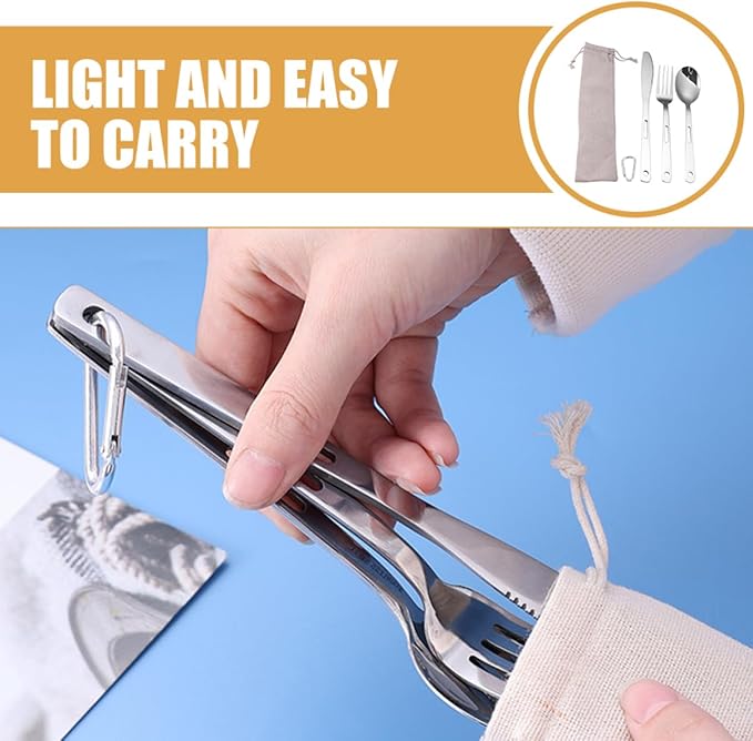 Yardwe 3sets Portable Stainless Steel Camping Cutlery Outdoor Tableware for Picnic Travel Rv Use Compact Design Easy to Clean Modern Lightweight