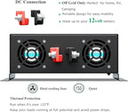 3000Watt Pure Sine Wave Power Inverter 12VDC to 120VAC 6000W Peak Built-in Soft Starter Dual AC Outlets 2× 2.4A USB Port &Hardwire Terminal Off-Grid Solar Converter RV Trucks (U5-300012)