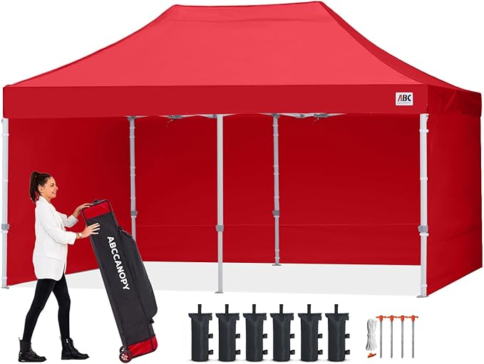 ABCCANOPY Easy Pop Up Canopy Tent with Sidewalls 10X20 Commercial -Series,Red