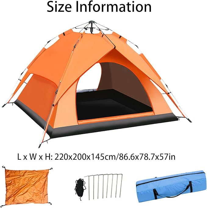 Double Layer Waterproof Dome Tent for 3 Person, Automatic Pop Up Backpacking Tent with Carry Bag, Sun Shelter Beach Weatherproof, for Camping Hiking Traveling