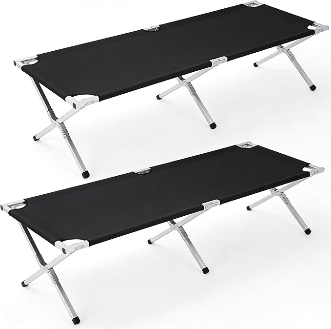 Portable Folding Camping Cot, Heavy Duty Sleeping Bed with Carrying Bag, 610D Oxford Cloth & Lightweight Aluminum Frame, 275lbs Load, Outdoor Cot for Adults, Travel, Hiking, Office (Black, 2 Pack)