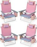 Tangkula Set of 4 Backpack Beach Chair, 5-Position Lay Flat Beach Chairs with Cooler Bag, 2 Cup Holders, Towel Bar, Lightweight Folding Beach Chair with Backpack Straps