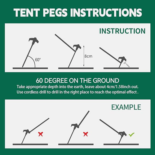20 Pack 8" Screw in Tent Stakes for Drilling with Hex Heads - Heavy Duty Stainless Steel Tent Pegs/Nails/Spikes, Ground Anchors, Grow in Dark - for Camping, Grassland, Portable Box (White)