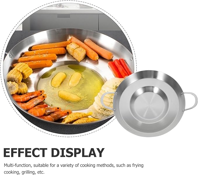 STOBAZA Stainless Steel Frying Pan 19.68X14.96X2.75In Flat Concave Skillet Multi-Use Cookware for Home Kitchen Outdoor Camping and Bbq