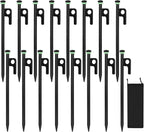 16Pcs Tent Stakes, 8in Heavy Duty Tent Stakes with Storage Pouch, Dia 0.35" Forged Steel Stakes for Tent Used on Rocks, Grassland, Snowfield(16Pcs 8in Stakes)