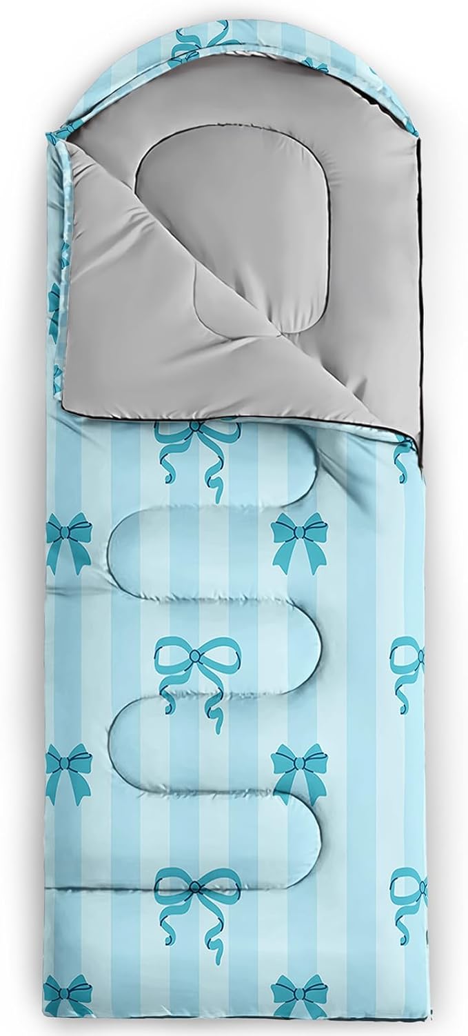Colorful Bow Sleeping Bag, 3 Season Warm Cool Weather, Hand Drawn Bow Camping Sleeping Bag for Adult, Cute Bowknot Camping Backpacking for Outdoor Traveling Hiking Hunting Gear Equipment