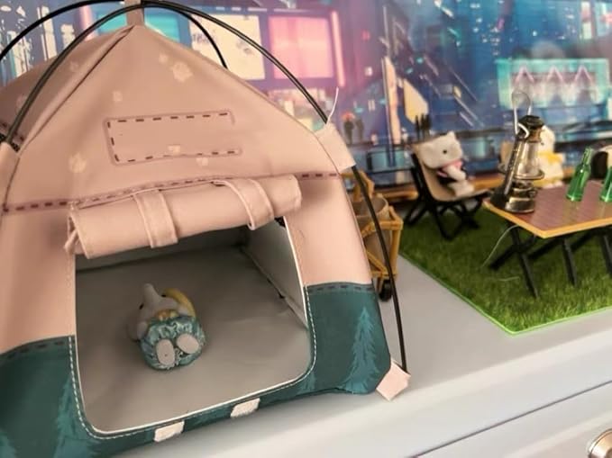 Mini Tent,Model Tent Decoration with Chair,1:12 Miniature Doll Camping Model Tents Movable Decorative Scene Accessories Photography Props Miniature Model Tent for Tiny Pets (Gray)