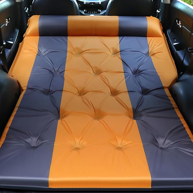 Self-Inflating Car Air Mattress for Kia EV9 2024-2025 SUV 7-Seater, 5cm Thick Portable Foldable Double/Single Bed for Camping Travel,Polyester Fabric OrangeGray