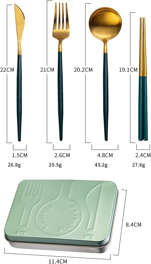 IKXO Folding Camping Cutlery Set Portable Tableware Set Spoon and Fork with Case for Picnic Hiking Thermos Camping Travel Other Outdoor Activities ， Mirror Polished Pocket-sized