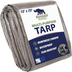 RUGGED RHINO All Weather 100% Waterproof Heavy Duty Tarp, 10x20, UV Temperature Resistant Tarps, High Durability Multipurpose Cover, for Home Outdoor Winter Snow Clean Up, Camping, 5 Mil, 1 PK Silver