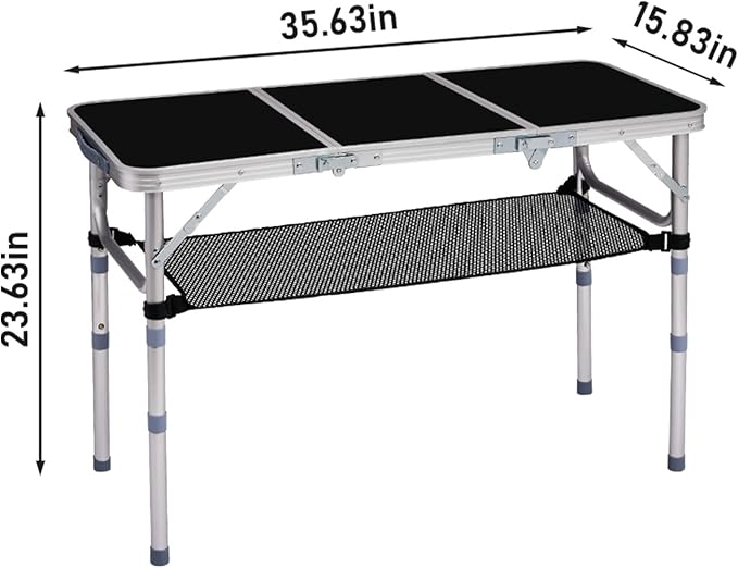 Folding Camping Table, Aluminum Folding Table with Carrying Handle, Lightweight, Portable Camping Table Waterproof for Outdoor Indoor Picnic Beach BBQ (Black, 3ft)