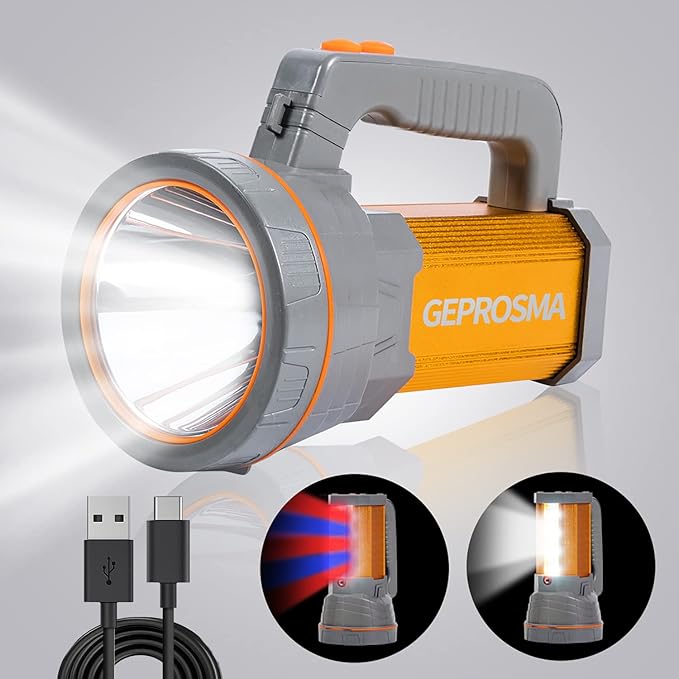 Multi Functions Led Flashlight High Lumens Rechargeable,Powerful Strong Metal Handheld Spotlight Super Bright Long Range 800yd/Large Battery/Side Lantern,High Powered Searchlight for Home