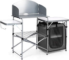 Giantex Folding Grill Table with 26'' Tabletop and Detachable Windscreen, Aluminum Portable Camp Cook Station Carry Bag Quick Set-up, BBQ Camping Picnic Backyard Outdoor Camping Kitchen Table (Grey)