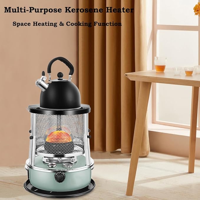 2 in 1 Portable Kerosene Heater & Stove, 9000 BTU, Non-Electric Indoor Outdoor Heater for Camping, Hunting, Cooking, Home, Garage, and Emergency Preparedness - Aquamarine