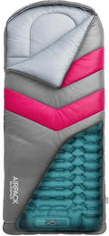 Kids Sleeping Bag with Built-in Pad (Fits Up to 4'6") All-in-One Inflatable Mattress Pad with Built-in Foot Pump - for Sleepovers, Camping and Travel (Gray/Pink)